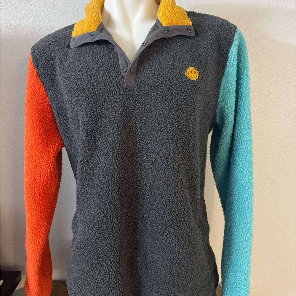 Dutch Bros Gray, Orange, and Blue Sweater